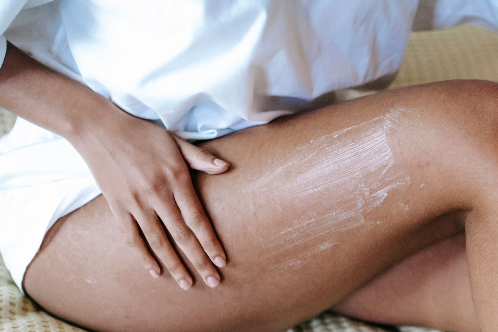 Soothing fragrance free cream applied to razor burn on the bikini area